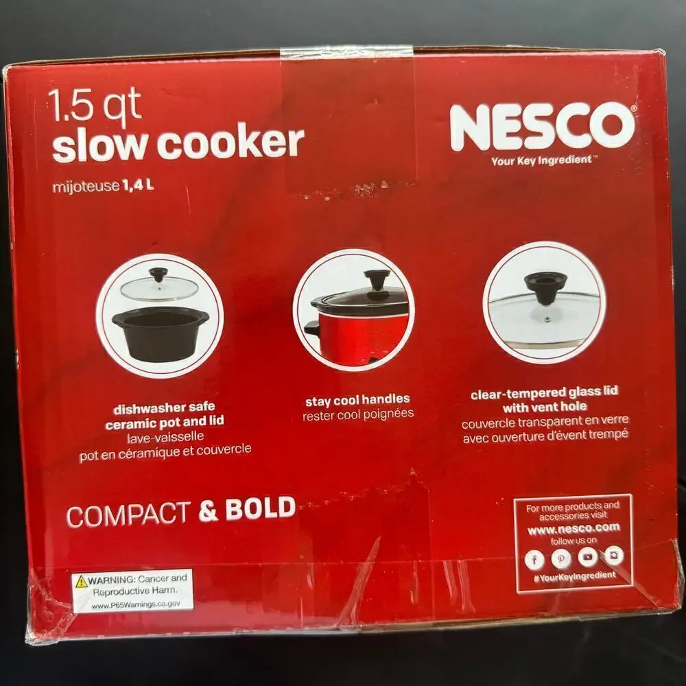 NWT NESCO 1.5QT Oval Slow Cooker Metallic Red Dishwasher Safe Ceramic Pot